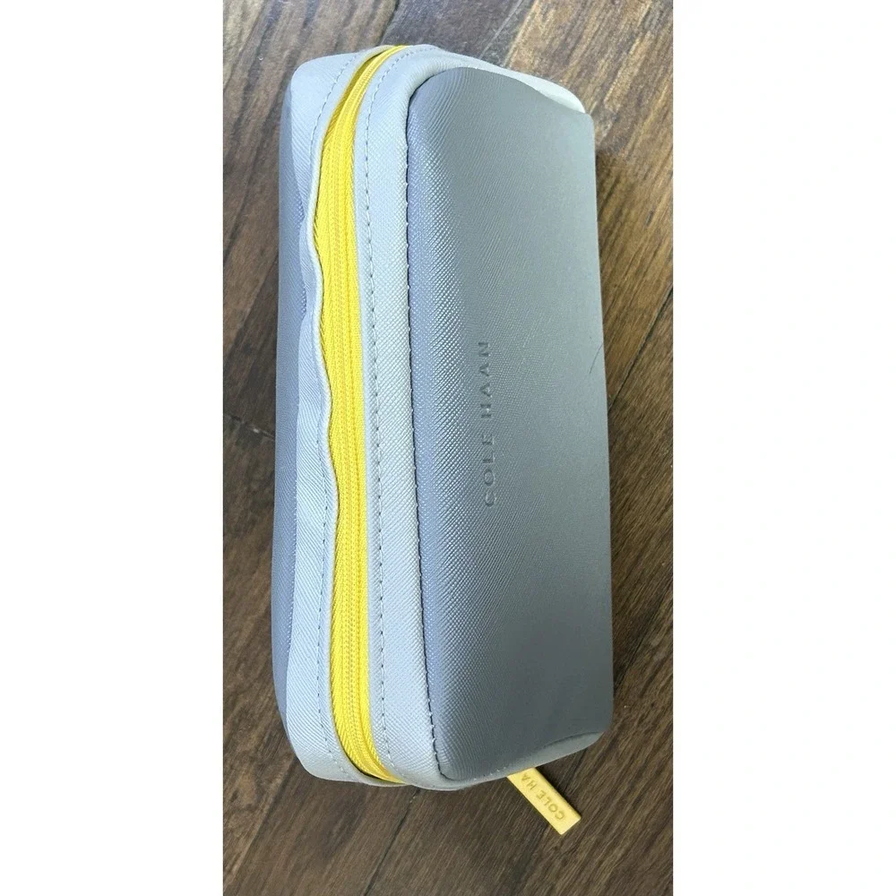 Cole Hann Small Men's Dopp Bag Washable Fabric Grey With Yellow Zipper